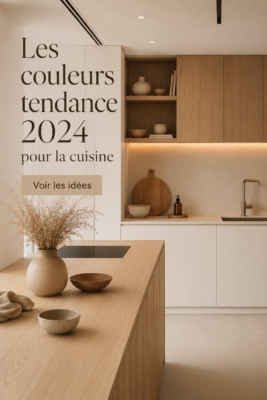 Cuisine moderne peinte dans des teintes tendances de 2024, avec une ambiance cosy.
