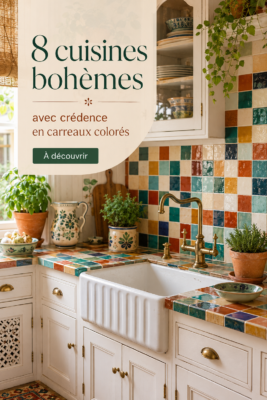 Cuisine bohème avec carrelages colorés et ambiance chaleureuse