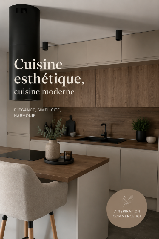 Cuisine moderne et esthétique avec des meubles en bois et des accessoires élégants