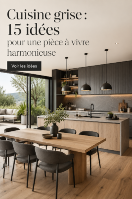 Cuisine grise moderne avec des accents chaleureux et fonctionnels