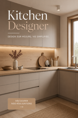 Cuisine moderne avec des finitions en bois et des couleurs claires