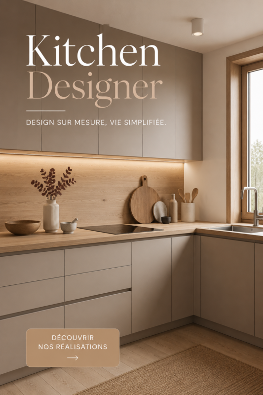 Cuisine moderne avec des finitions en bois et des couleurs claires
