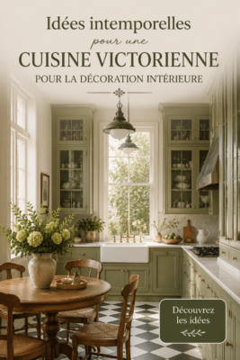 Cuisine victorienne avec des éléments de décoration élégants et chaleureux.