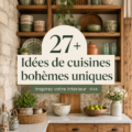 Cuisine boho avec des touches de couleurs vives et des accessoires naturels.