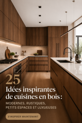 Cuisine en bois moderne avec des éléments de rangement fonctionnels et esthétiques.
