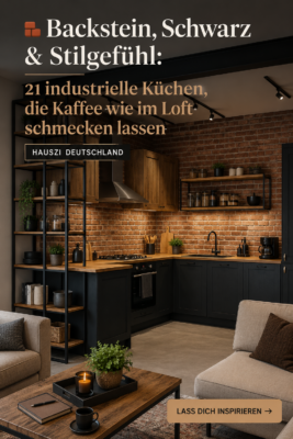 Cuisine industrielle avec détails en métal et bois brut, ambiance cozy.