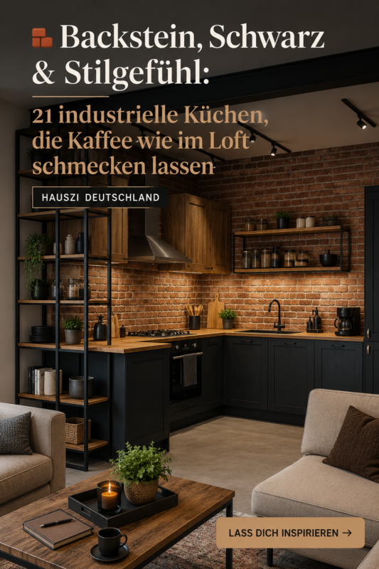 Cuisine industrielle avec détails en métal et bois brut, ambiance cozy.