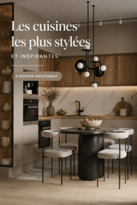 Une cuisine moderne avec un design inspirant et cosy, intégrant des éléments de décoration élégants.