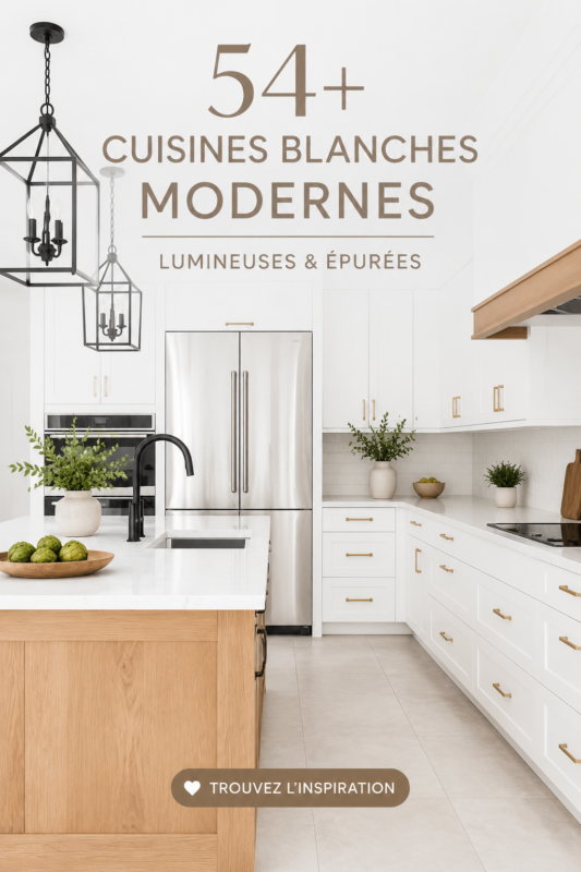 Cuisine blanche moderne avec des accents lumineux et chaleureux
