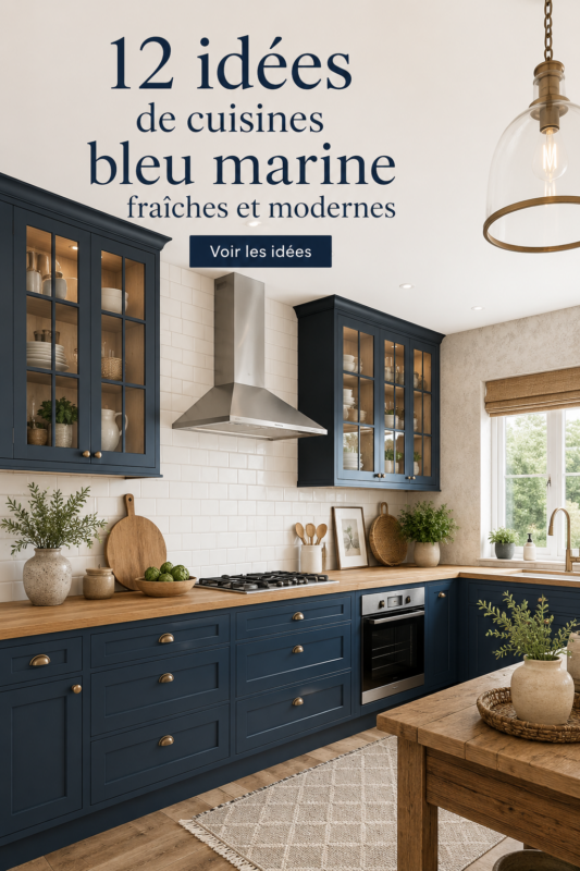 Cuisine moderne avec des meubles navy apportant une touche élégante