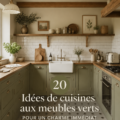 Cuisine moderne avec armoires vertes et décor cosy