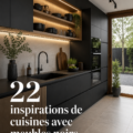 Cuisine moderne avec des meubles noirs élégants et des accessoires lumière