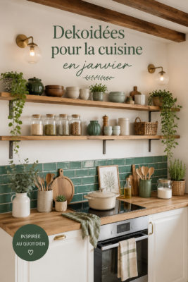 Une cuisine confortablement décorée, avec des éléments chaleureux pour l'hiver.
