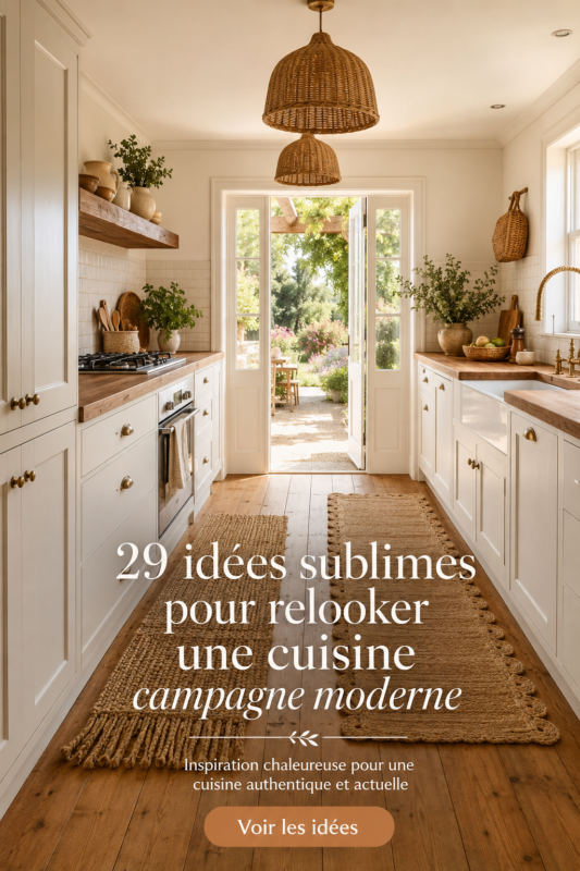 Cuisine moderne de style fermier avec des éléments en bois et des couleurs neutres