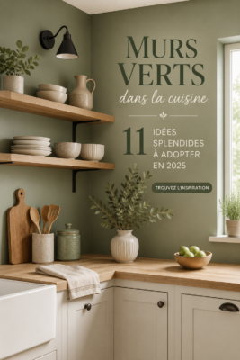 Cuisine moderne avec des murs verts élégants et épurés.