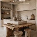 Une cuisine moderne avec des meubles Japandi, combinant simplicité et fonctionnalité.