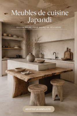 Une cuisine moderne avec des meubles Japandi, combinant simplicité et fonctionnalité.