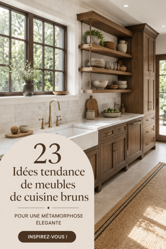Cuisine avec meubles marron apportant une ambiance chaleureuse.