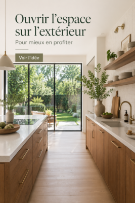 Un salon lumineux avec de grandes ouvertures sur le jardin, créant une ambiance naturelle et apaisante.