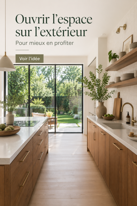 Un salon lumineux avec de grandes ouvertures sur le jardin, créant une ambiance naturelle et apaisante.