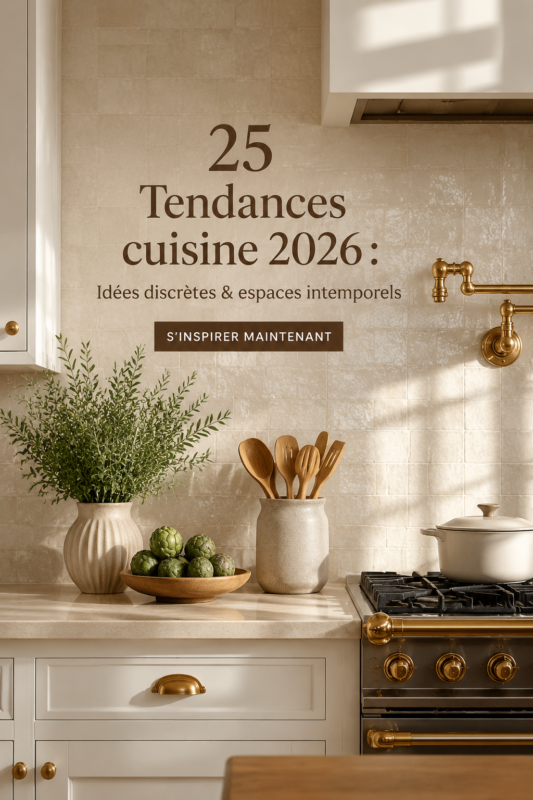Cuisine moderne et cosy avec des éléments naturels et des couleurs neutres