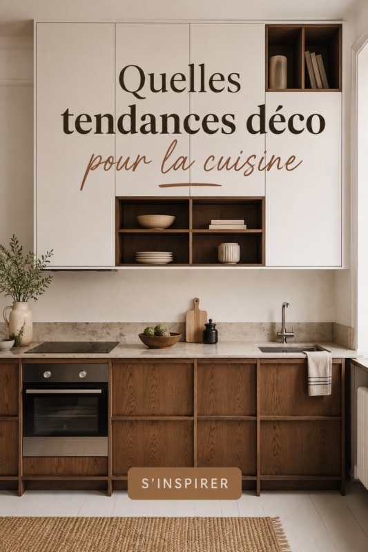 Cuisine cosy tendance avec des matériaux naturels et des couleurs chaudes