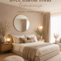 Chambre cosy avec un miroir rond qui reflète la lumière