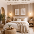 Chambre moderne et minimaliste avec une décoration cosy et épurée.