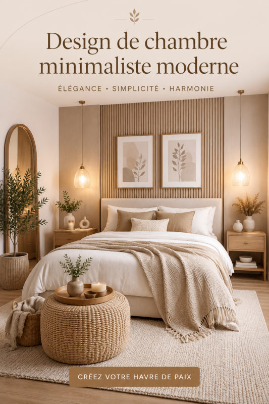 Chambre moderne et minimaliste avec une décoration cosy et épurée.
