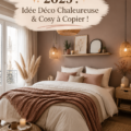 Chambre parentale aménagée dans un style cosy avec des couleurs chaleureuses.