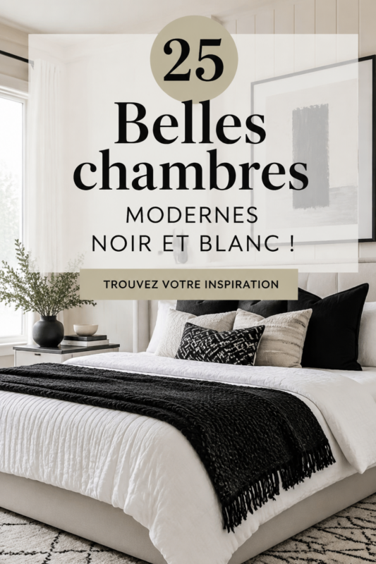 Chambre moderne en noir et blanc avec un éclairage doux