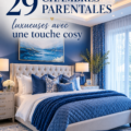 Chambre parentale luxueuse avec des touches cosy et un éclairage doux
