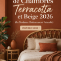 Chambre décorée en terracotta et beige, créant une ambiance chaleureuse