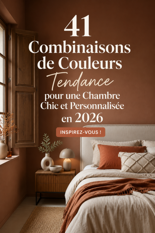 Palette de couleurs tendance pour une chambre chic en 2026, avec mélanges harmonieux de teintes.