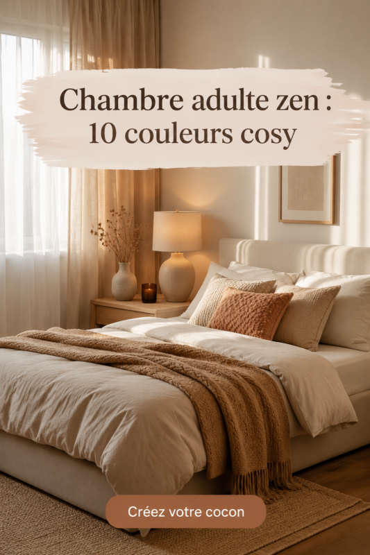 Chambre adulte avec des teintes douces et cosy pour une ambiance zen.