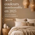 Chambre décorée avec des couleurs tendance apaisantes de 2025, créant une ambiance cosy.