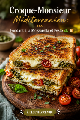 Croque-monsieur méditerranéen préparé avec mozzarella et pesto