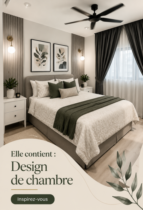 Chambre cosy avec des teintes chaudes et un éclairage doux