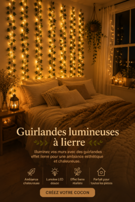 Chambre cosy décorée avec des guirlandes lumineuses en vignes