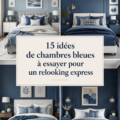Chambre décorée en bleu avec des accents confortables et modernes.
