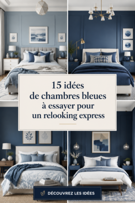 Chambre décorée en bleu avec des accents confortables et modernes.