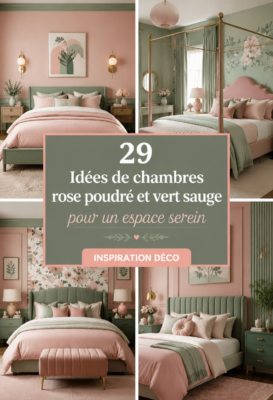Chambre cosy décorée en rose tendre et vert sauge