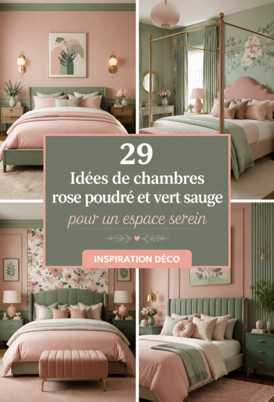 Chambre cosy décorée en rose tendre et vert sauge
