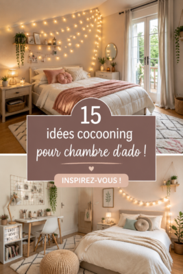 Chambre d'ado cosy avec des couleurs douces et des textiles confortables.