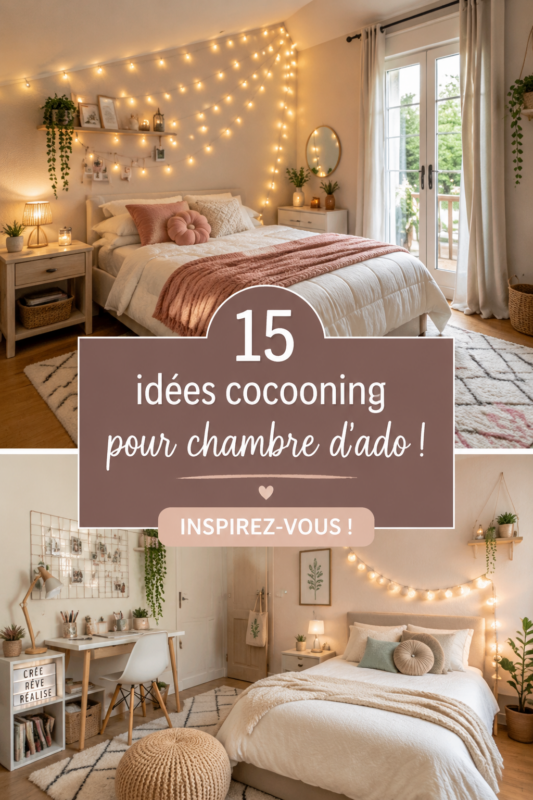 Chambre d'ado cosy avec des couleurs douces et des textiles confortables.