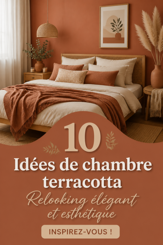 Chambre décorée avec des éléments terracotta et des touches cozy