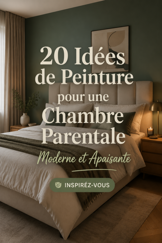 Chambre parentale moderne peinte dans des teintes apaisantes.