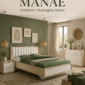 Lit 160x200 cm MANAE imitation châtaigne et blanc, parfait pour une chambre cozy