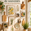 Mur de galerie personnalisée dans une cuisine chaleureuse