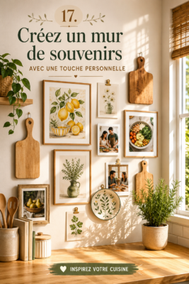 Mur de galerie personnalisée dans une cuisine chaleureuse